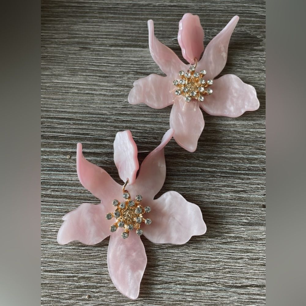 Anthropologie Pink Floral Statement Drop Earrings